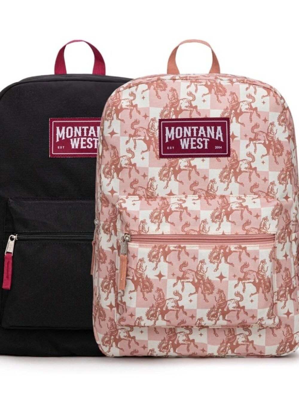 Montana West Bucking Cowgirl Print Backpack -2Pcs Set - Pink